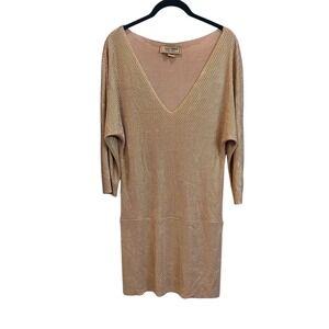 Karen Zambos Vintage Gold Metallic Mini Dress Glam  V Neck BodyCon‎ Size XS